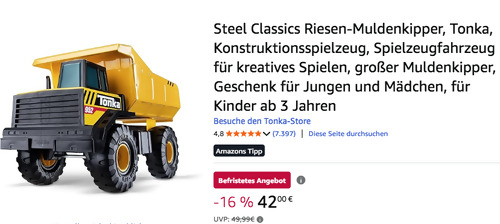 Tonka 6087 Steel Classics Riesen-Muldenkipper