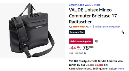 VAUDE Unisex Mineo Commuter Briefcase 17 in Schwarz VAUDE Unisex Mineo Commuter Briefcase 17 in Schwarz