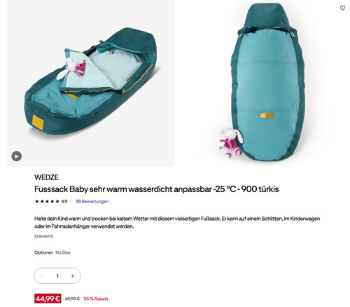 WEDZE Fusssack Baby sehr warm wasserdicht anpassbar -25 °C - 900 türkis WEDZE Fusssack Baby sehr warm wasserdicht anpassbar -25 °C - 900 türkis