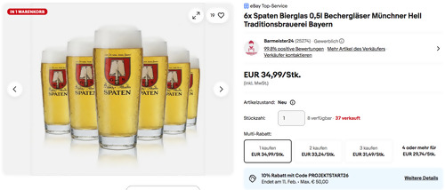 6x Spaten Bierglas 0,5l Bechergläser Set