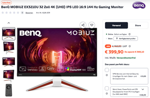 BenQ MOBIUZ EX3210U 32 Zoll 4K (UHD) IPS LED 16:9 144 Hz Gaming Monitor BenQ MOBIUZ EX3210U 32 Zoll 4K (UHD) IPS LED 16:9 144 Hz Gaming Monitor