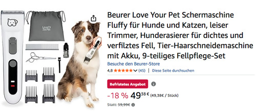 Beurer Love Your Pet Schermaschine "Fluffy" für Hunde und Katzen Beurer Love Your Pet Schermaschine "Fluffy" für Hunde und Katzen