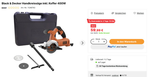 Black & Decker BES510K-QS 400W Handkreissäge inkl. Koffer