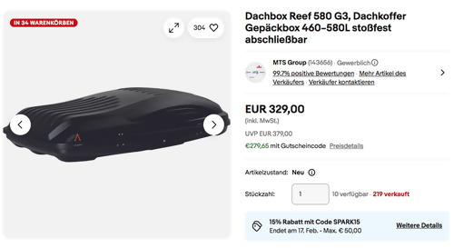 Cartrend 22216 Dachbox Reef 580 G3, 460 Liter Stauraum Cartrend 22216 Dachbox Reef 580 G3, 460 Liter Stauraum