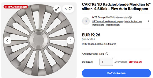 CARTREND 70275 Radzierblende Meridian 16" silber 4 Stück
