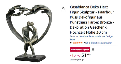 Casablanca Deko Herz Figur "Kiss under Tree" 30 cm