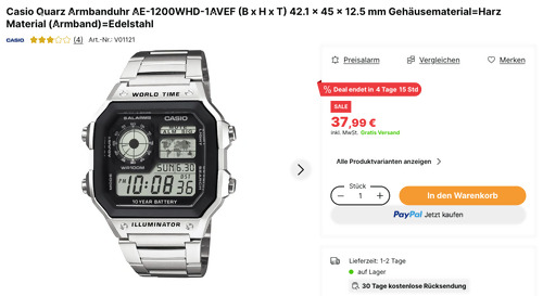 Casio Quarz Armbanduhr AE-1200WHD-1AVEF Casio Quarz Armbanduhr AE-1200WHD-1AVEF