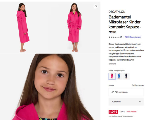 DECATHLON Kinder Bademantel Mikrofaser in Rosa, versch. Größen