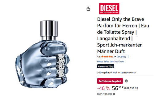 Diesel 200ml Only the Brave Parfüm für Herren, Eau de Toilette Spray