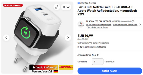 Eaxus 3in1 Netzteil mit USB-C USB-A + Apple Watch Aufladestation Eaxus 3in1 Netzteil mit USB-C USB-A + Apple Watch Aufladestation