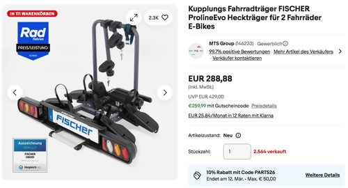 FISCHER Kupplungs-Fahrradträger ProlineEvo für 2 Fahrräder E-Bikes FISCHER Kupplungs-Fahrradträger ProlineEvo für 2 Fahrräder E-Bikes