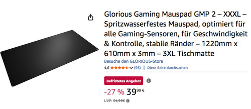 Glorious GMP 2 Gaming Mauspad XXXL (1220L x 610B mm, spritzwasserfest)