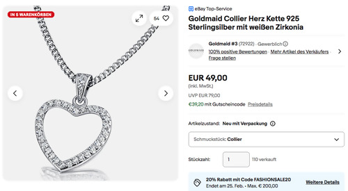 Goldmaid Collier Herz Kette 925 Sterlingsilber mit weißen Zirkonia