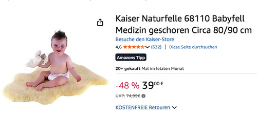 Kaiser Naturfelle 68110 - ca. 80/90 cm Babylammfell