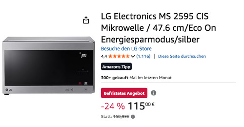 LG Electronics MS 2595 CIS Mikrowelle in Silber LG Electronics MS 2595 CIS Mikrowelle in Silber