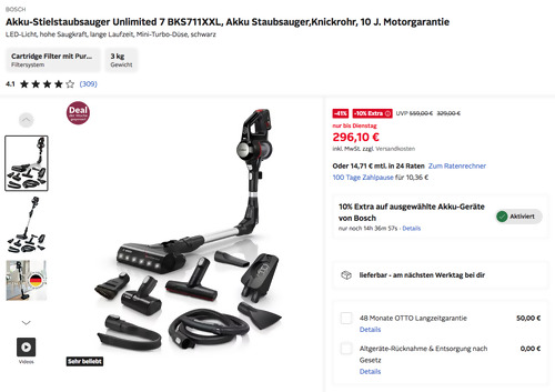 Otto.de - 10% Rabatt auf Akku-Geräte von Bosch: z.B. BOSCH Akku-Stielstaubsauger Unlimited 7 BKS711XXL Otto.de - 10% Rabatt auf Akku-Geräte von Bosch: z.B. BOSCH Akku-Stielstaubsauger Unlimited 7 BKS711XXL