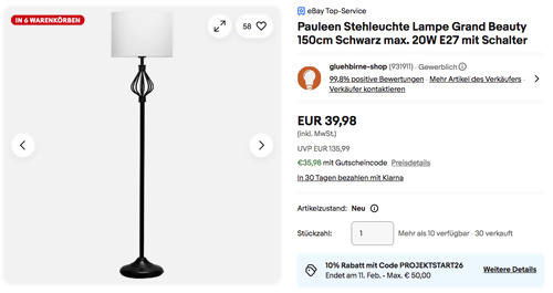 Paulmann Pauleen Stehleuchte "Grand Beauty", 150 cm