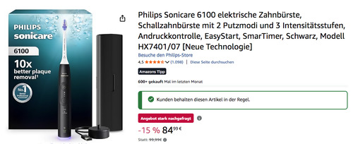 Philips Sonicare 6100 HX7401/07 elektrische Zahnbürste in Schwarz