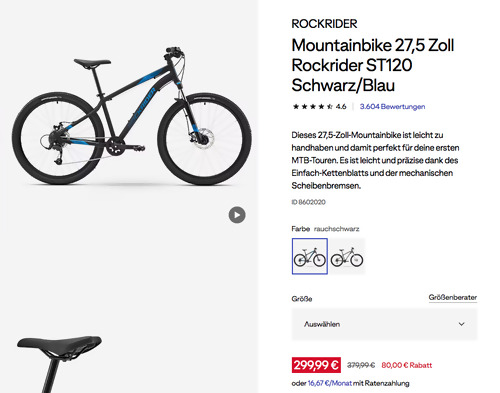 ROCKRIDER Mountainbike 27,5 Zoll Rockrider ST120 Schwarz/Blau oder Grau/Orange, versch. Größen
