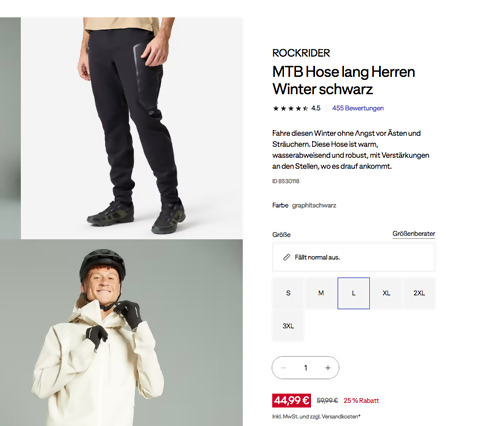 ROCKRIDER MTB Hose lang Herren Winter schwarz, S - 3XL