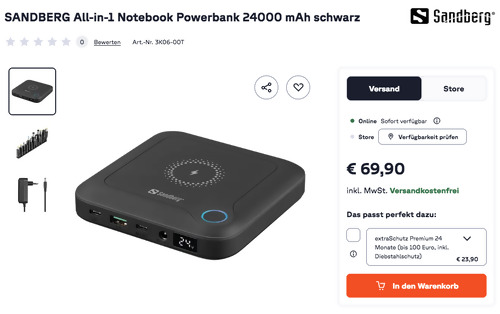 SANDBERG All-in-1 Notebook Powerbank 24000 mAh schwarz