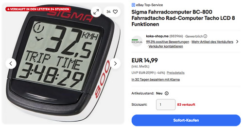 Sigma Fahrradcomputer BC-800, 8 Funktionen - jetzt 14% billiger Sigma Fahrradcomputer BC-800, 8 Funktionen - jetzt 14% billiger