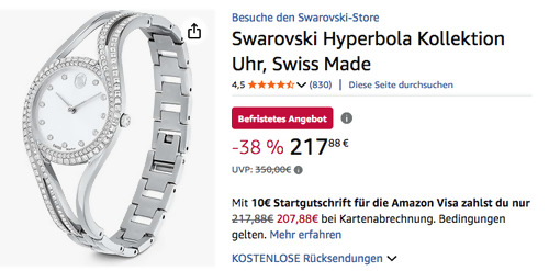 Swarovski 5689432 Hyperbola Kollektion Uhr in Silberton Swarovski 5689432 Hyperbola Kollektion Uhr in Silberton