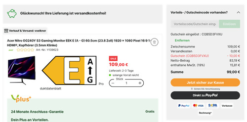 Acer Nitro 60.5cm (23.8 Zoll) QG240Y S3 Gaming Monitor