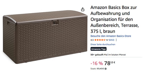 Amazon Basics 375 Liter Box zur Aufbewahrung und Organisation für den Außenbereich in Braun