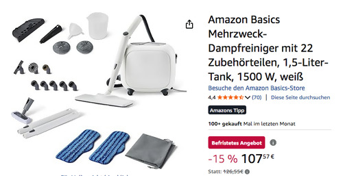 Amazon Basics Mehrzweck-Dampfreiniger mit 22 Zubehörteilen