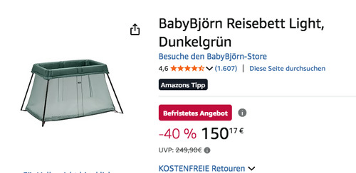 BabyBjörn Reisebett Light in Dunkelgrün BabyBjörn Reisebett Light in Dunkelgrün