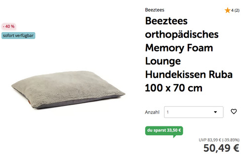 Beeztees orthopädisches Memory Foam Lounge Hundekissen Ruba 100 x 70 cm