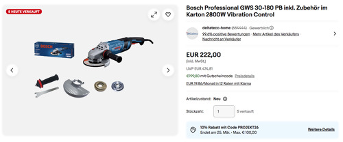 Bosch Professional GWS 30-180 PB Winkelschleifer inkl. Zubehör im Karton