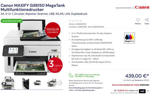 Canon MAXIFY GX6150 MegaTank 3-in-1 Multifunktionsdrucker Canon MAXIFY GX6150 MegaTank 3-in-1 Multifunktionsdrucker