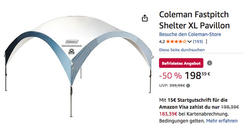 Coleman Fastpitch Shelter XL 4,5 x 4,5m Pavillon