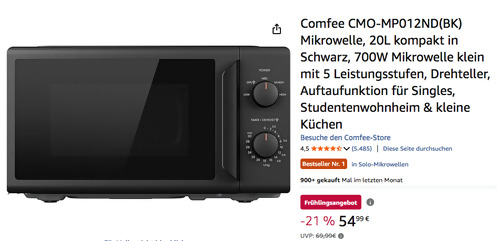 Comfee CMO-MP012ND(BK) Mikrowelle in Schwarz, 700W