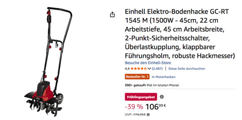 Einhell Elektro-Bodenhacke GC-RT 1545 M, 22 cm Arbeitstiefe