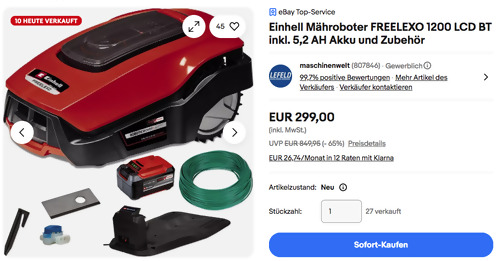 Einhell Mähroboter FREELEXO 1200 LCD BT inkl. 5,2 AH Akku und Zubehör