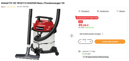 Einhell TC-VC 1812/1 S 2342500 Nass-/Trockensauger 12l