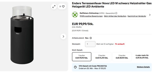 Enders Feuerstelle Nova LED M Schwarz, 88 cm hoch