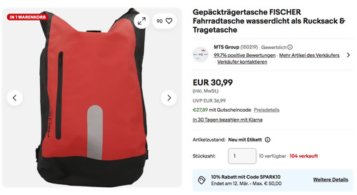 Fischer 86282 Gepäckträgertasche mit Rucksackfunktion