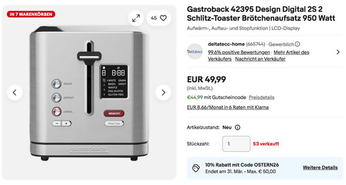 Gastroback 42395 Design Digital 2S 2 Schlitz-Toaster