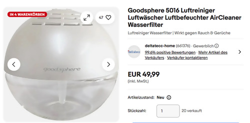 Goodsphere 5016 Bubble Luftreiniger mit Wasserfilter