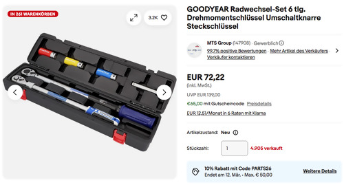 GOODYEAR 11086 6-tlg. Drehmomentschlüssel Radwechsel-Set GOODYEAR 11086 6-tlg. Drehmomentschlüssel Radwechsel-Set