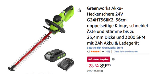 Greenworks Akku-Heckenschere 24V G24HT56IIK2 mit 2Ah Akku & Ladegerät