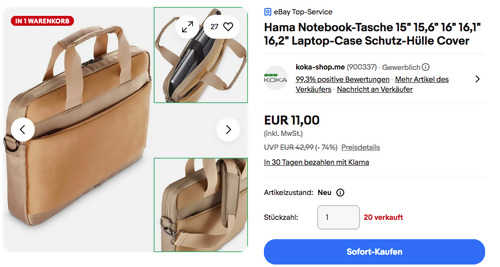 Hama 217261 15,6" bis 16,2" Notebook-Tasche in Velvet Sand Hama 217261 15,6" bis 16,2" Notebook-Tasche in Velvet Sand