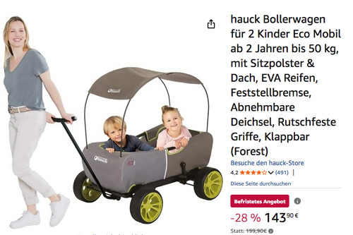 hauck Bollerwagen "Eco Mobil" in Forest (für 2 Kinder, bis 50 kg)