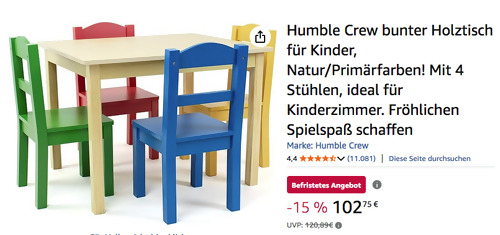 Humble Crew bunter Kindertisch mit 4 Stühlen