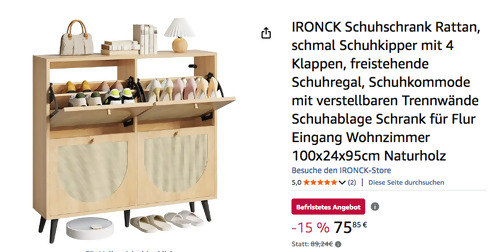 IRONCK 100x24x95cm Schuhschrank Rattan IRONCK 100x24x95cm Schuhschrank Rattan