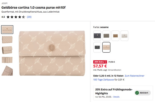 JOOP! 14/10/2 cm Geldbörse Cortina 1.0 Cosma Purse in Sesame